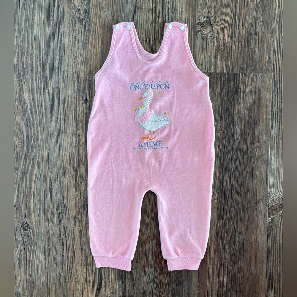 Vtg Once Upon A Time Pink Velour Sleeveless Baby Romper 24 Mos Goose Israel
